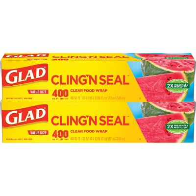 Glad Cling 'N Seal Klarsicht-Frischhaltefolie, 37,16 m²/Rolle, 2 Rollen
