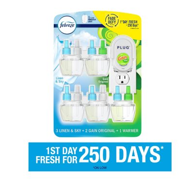 Febreze Fade Defy PLUG Lufterfrischer, Leinen & Himmel + Gain Original 1 Gerät + 5 Nachfüllpackungen