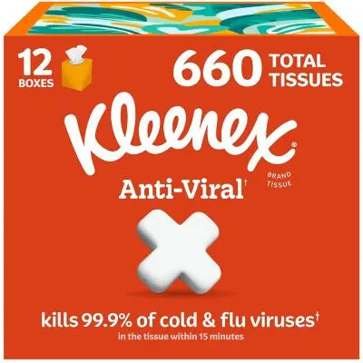 Kleenex Anti-Viral 3-Ply Facial Tissues 12 cube boxes, 55 tissues/box