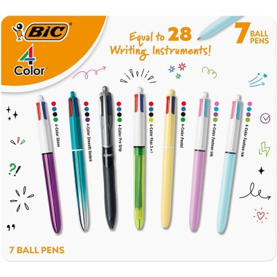 BIC 4-Color Retractable Ball Point Pens, 7-Count, Assorted Colors