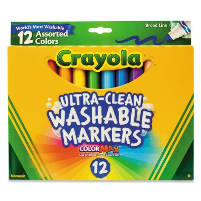 Crayola Abwaschbare Filzstifte, breite Spitze, klassische Farben, 12er Set