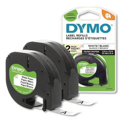 أشرطة ملصقات ورقية LetraTag من DYMO، مقاس 0.5 بوصة × 13 قدم، أبيض، عبوة من 2