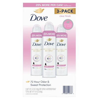Dove Advanced Care Clear Finish Antiperspirant Spray, 4.8 oz., 3 pk.