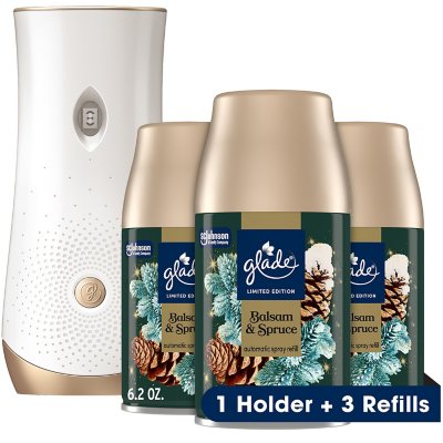 Glade Automatic Spray Lufterfrischer, Balsam & Fichte, 1 Gerät + 3 Nachfüllpackungen