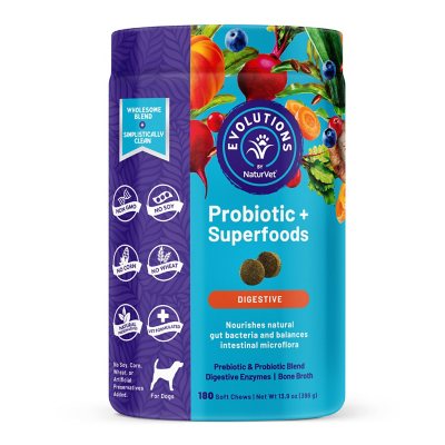 Evolutions by NaturVet, Probiotic Plus Superfoods, Weiche Kausnacks für Hunde, 180 Stück.