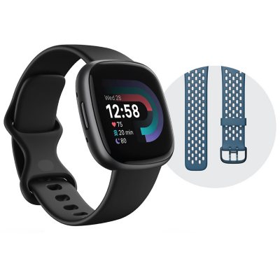 Fitbit Versa 4 Fitness-Smartwatch-Bundle, Einheitsgröße, Schwarz & Graphit