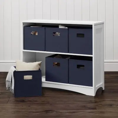 RiverRidge Horizontal Bookcase with 6 Bins, Assorted Shelf and Bin Colors