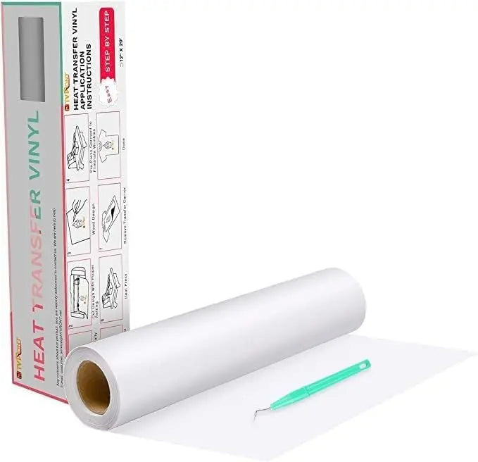 HTVRONT Heat Transfer Vinyl White HTV Rolls - 12" x 20ft White Iron on Vinyl for All Cutting Machines, HTV Vinyl for Shirts - Easy to Cut & Weed for Heat Transfer Design