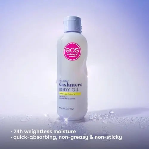 eos Cashmere Body Oil, Vanilla Cashmere, 24 Hour Moisture, Plant-Based Squalane to Soothe, Soften And Smooth Dry Skin, Body Oil, 6 fl oz