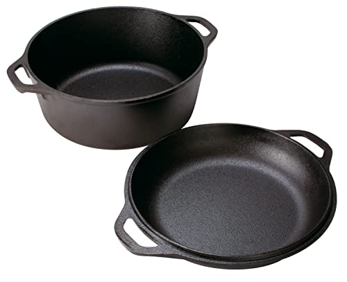Lodge 5 Quart Cast Iron Double Dutch Oven – Pre-Seasoned – Lid Converts to 10.25" Skillet – PFAS-Free – Made in USA – Dual Handles – Oven, Grill, Campfire & Stovetop Safe – Durable & Non-Toxic