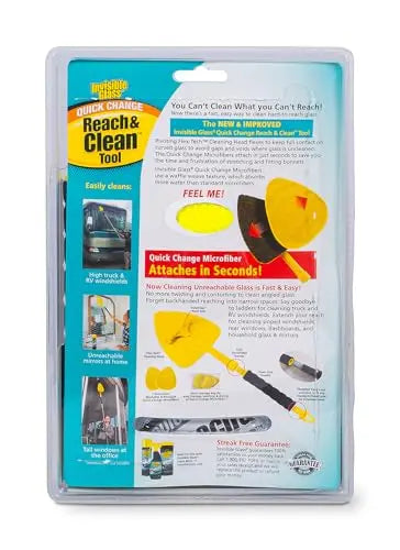 Invisible Glass 95160 Reach & Clean Glass Windshield Cleaner Tool Kit With Extendable Handle, (2) Reusable Quick Change Microfibers, and Storage Bag for Auto Windshield, Trucks, SUVs, RVs, and Windows