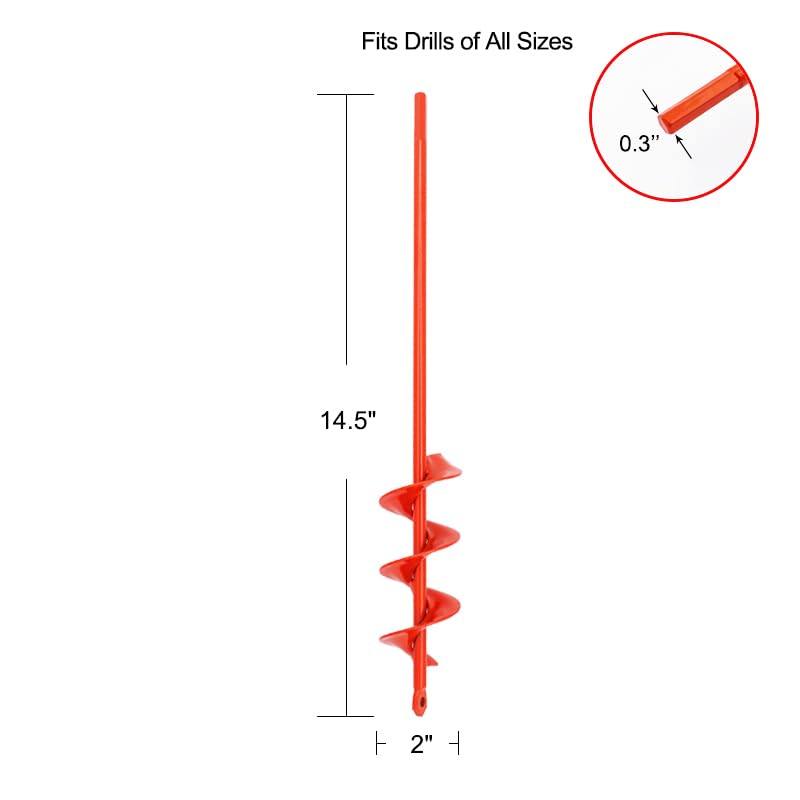 MAXCCINO Auger Drill Bit for Planting 2"(D) x14.5(L), Garden Ground Earth Spiral Drill Bit for 3/8" Hex Drive Drill, for Post Hole Digger Bulb Bedding Digging Plant Rapid Planter