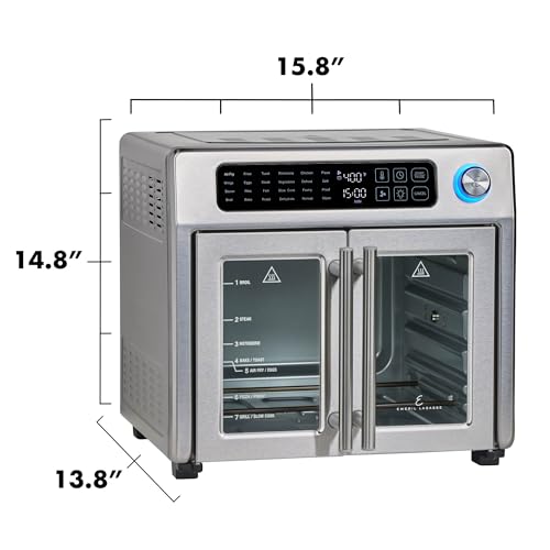 Emeril Lagasse Extra Large French Door Air Fryer Toaster Oven Combo, 24 Cooking Functions and Digital Controls, 7 Accessories Included, Stainless Steel Finish, 26QT Capacity