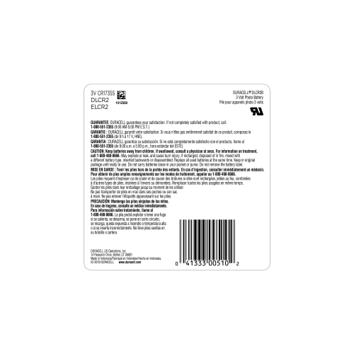 Duracell CR2 3V Lithium Battery, 2 Count (Pack of 1), CR 3 Volt Batteries High Power, Long-Lasting for Video and Photo Cameras, Lighting Equipment, and More