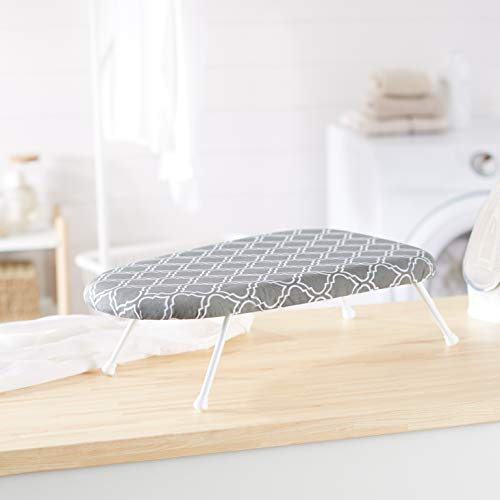 Amazon Basics Compact Tabletop Ironing Board with Folding Legs - Trellis Removable Cover, Chevron, 23.6"L x 7.1"W x 14.3"H
