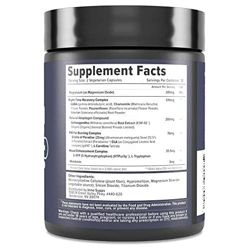Night Shred Fat Burner and Natural Sleep Support | Ashwaganda, 5-HTP, CLA, Melatonin | Appetite Suppressant | Weight Loss Support Nighttime Fat Burning (60 Vegetarian Capsules)