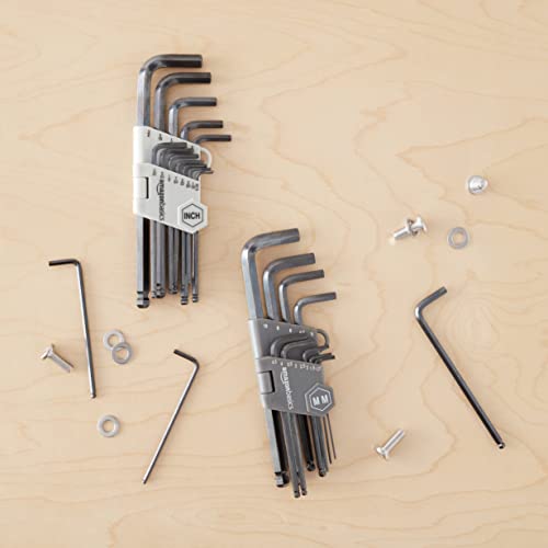 Amazon Basics Hex Key Allen Wrench, Long Arm, Metric and Standard Sizes, 26-Piece