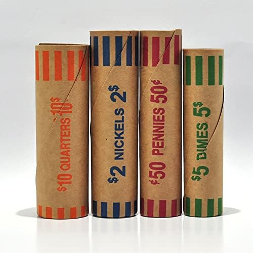 L LIKED Preformed Coin Wrappers Rolls (128 Assorted) - Quarters, Pennies, Nickels and Dimes