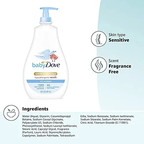 Baby Dove Sensitive Skin Care Baby Wash For Baby Bath Time Rich Moisture Tear-Free and Hypoallergenic, 20 oz (Packaging May Vary)