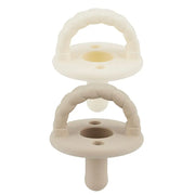 Itzy Ritzy Silicone Pacifiers for Ages 6-18 Months - Itzy Soother Pacifiers Feature Collapsible Handle & Two Air Holes for Added Safety; Set of 2 in Toast & Buttercream, Ages 6-18 Months