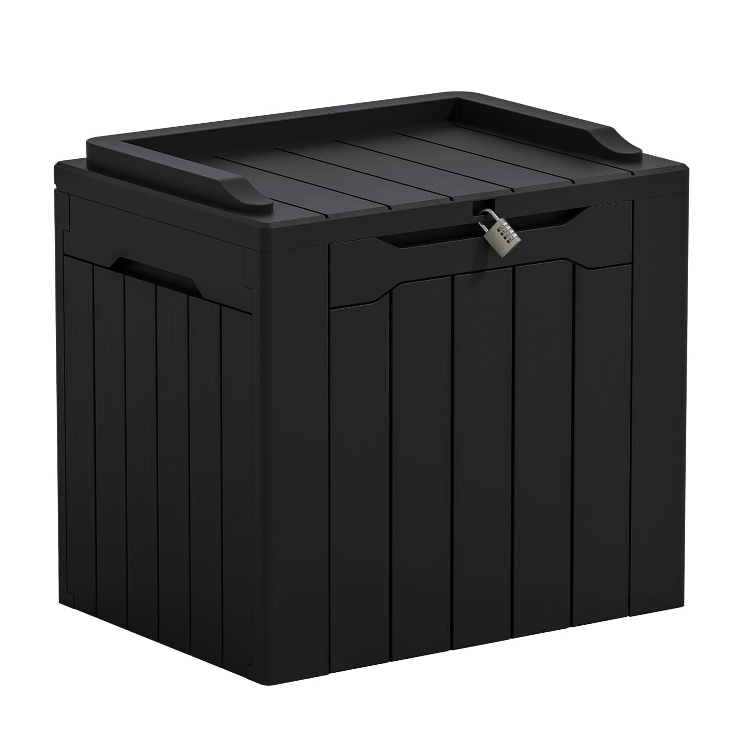 Greesum 31 Gallon Harz-Terrassenbox Große Outdoor-Aufbewahrungsbox für Terrassenmöbel, Gartengeräte, Poolzubehör, wetterfest und UV-beständig, abschließbar, Dunkelschwarz