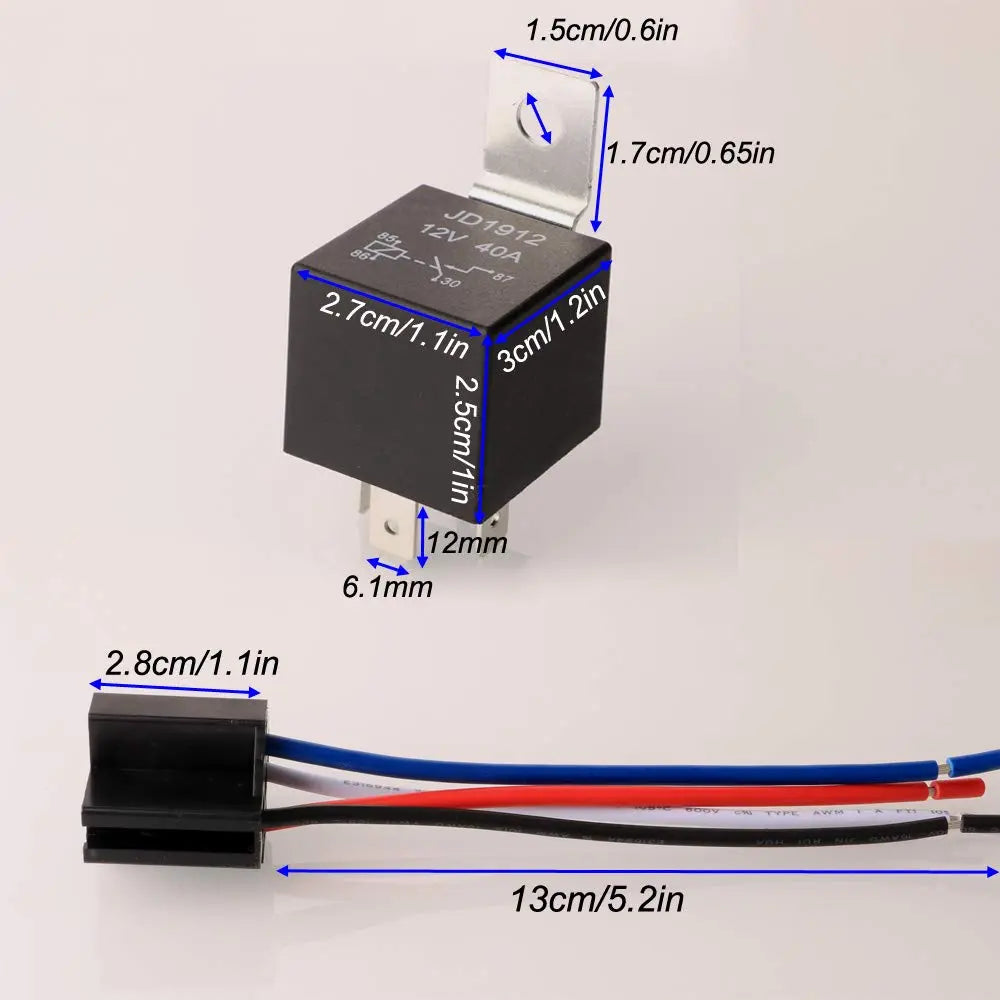 Gebildet 2pcs JD1912 Car Relay Harness 12V 40A 4 Pin SPST 12AWG Harness Sockets with Built-in Diode for Automotive Truck Van Motorcycle Boat
