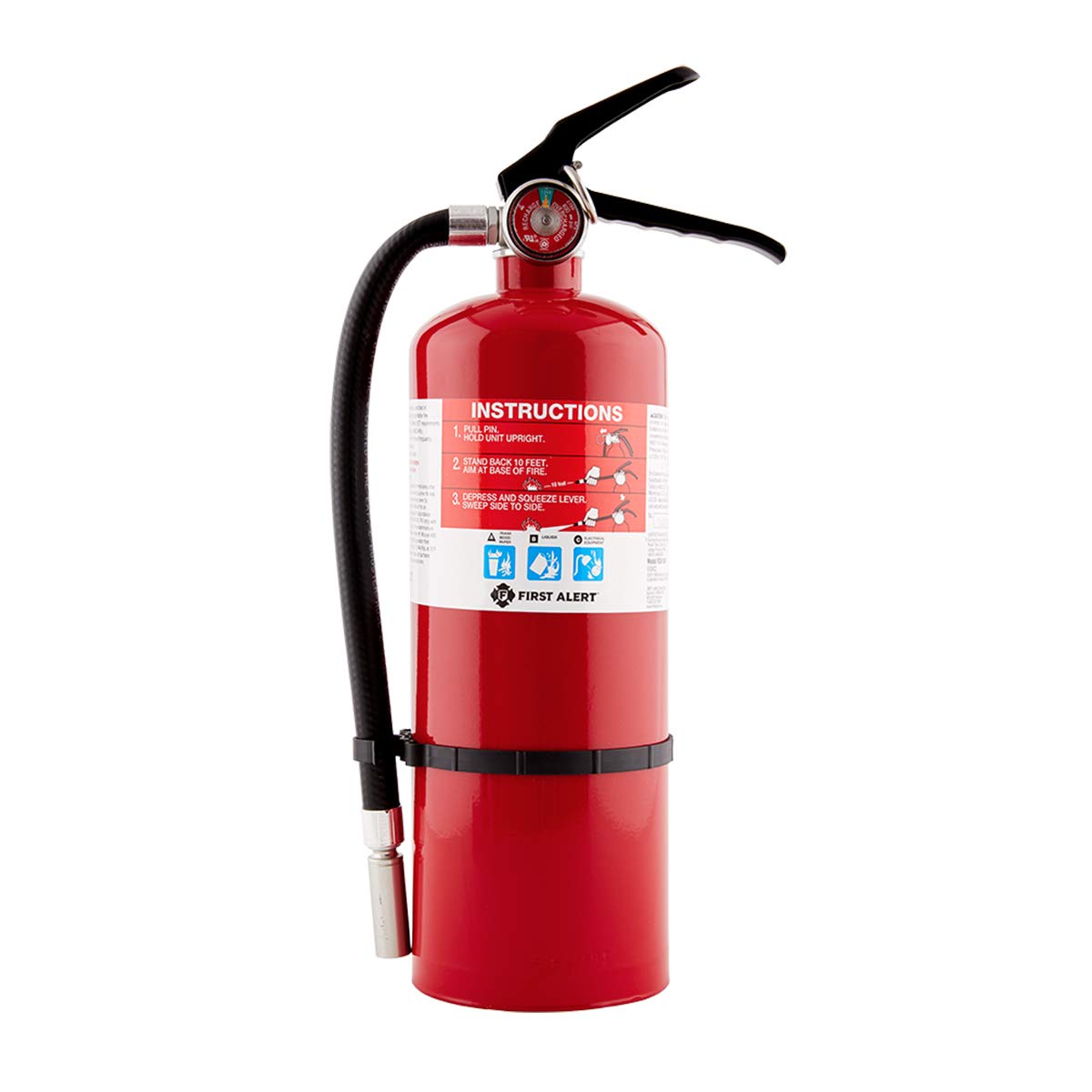 First Alert Feuerlöscher für Zuhause & gewerblichen Gebrauch, robuster, wiederaufladbarer Einheitslöscher, UL-zertifiziert 2-A:10-B:C, HOME2PRO, Rot, 1 Stück