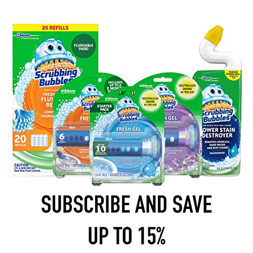 Scrubbing Bubbles Fresh Gel WC-Reiniger-Stempel, hält die Toilette sauber und hilft, Kalkablagerungen und Ränder zu verhindern, Duft Rainshower, 1 Spender mit 24 Fresh Gel Stempeln
