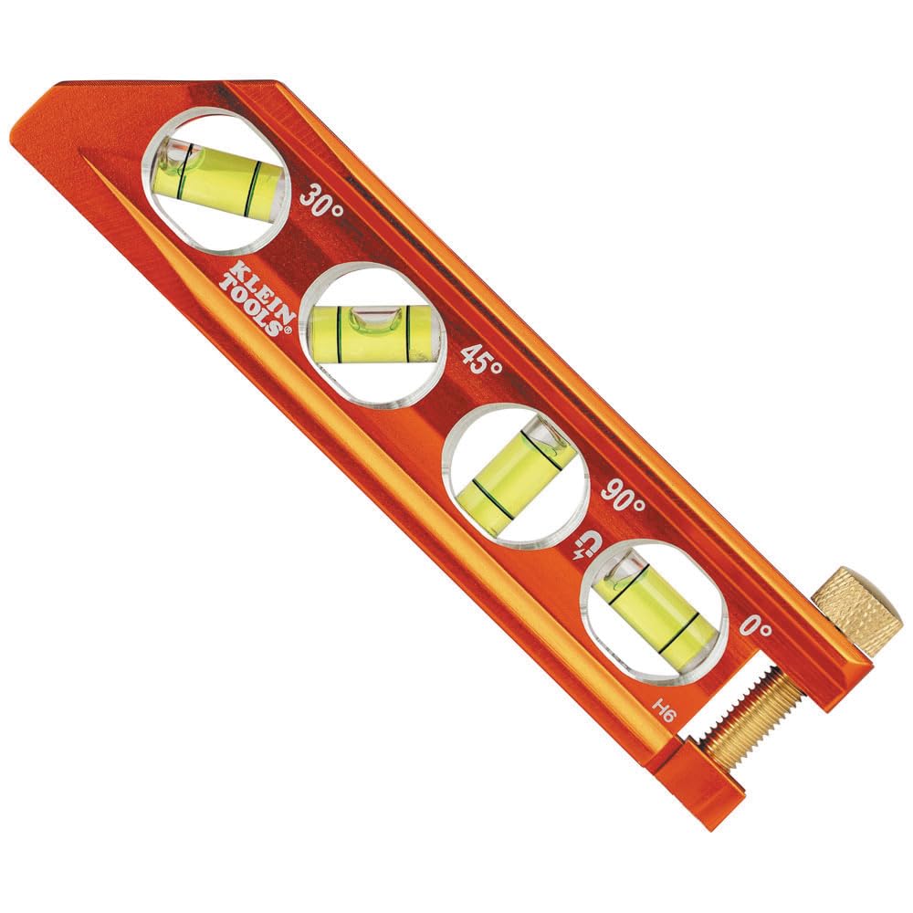 Klein Tools 935AB4V Level, 6-Inch Magnetic Torpedo and Conduit Level with 0/30/45/90 Degree Vials, V-Groove and Magnet Track, High Visibility Orange