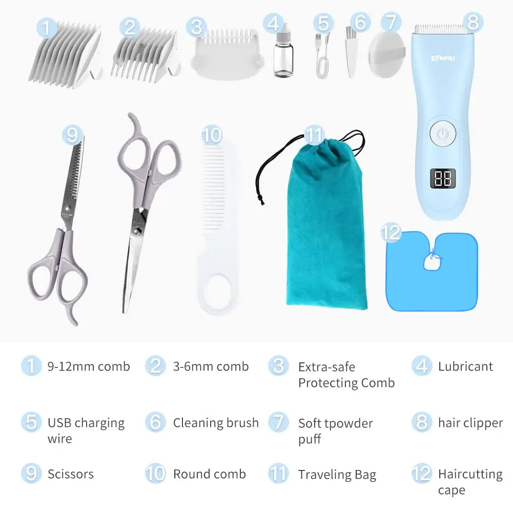 Baby Hair Clippers, Professional Quiet Hair Trimmer for Kids and Toddler, Waterproof & Rechargeable Cordless Hair Cutting Machine for Children, with LCD Display
