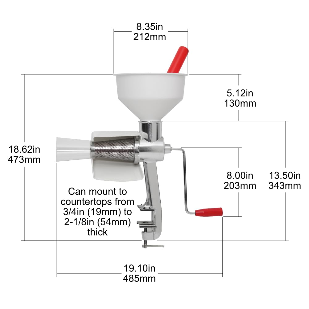Johnny Apple Sauce Maker, Tomato Sauce Maker, Remove Skins & Seeds From Produce, Model 250 Clamp Based Food Strainer (Basic Strainer)