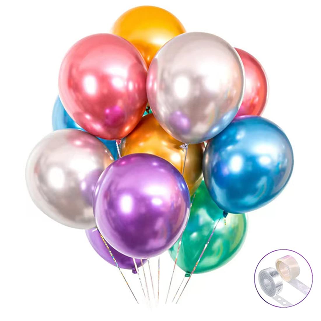 Bunte Partyballons 100 Stück 12 Zoll Chrom Metallic Helium Ballons für Geburtstagsfeier Dekoration und Bogen Dekoration Hochzeit Geburtstag Babyparty Weihnachtsfeier