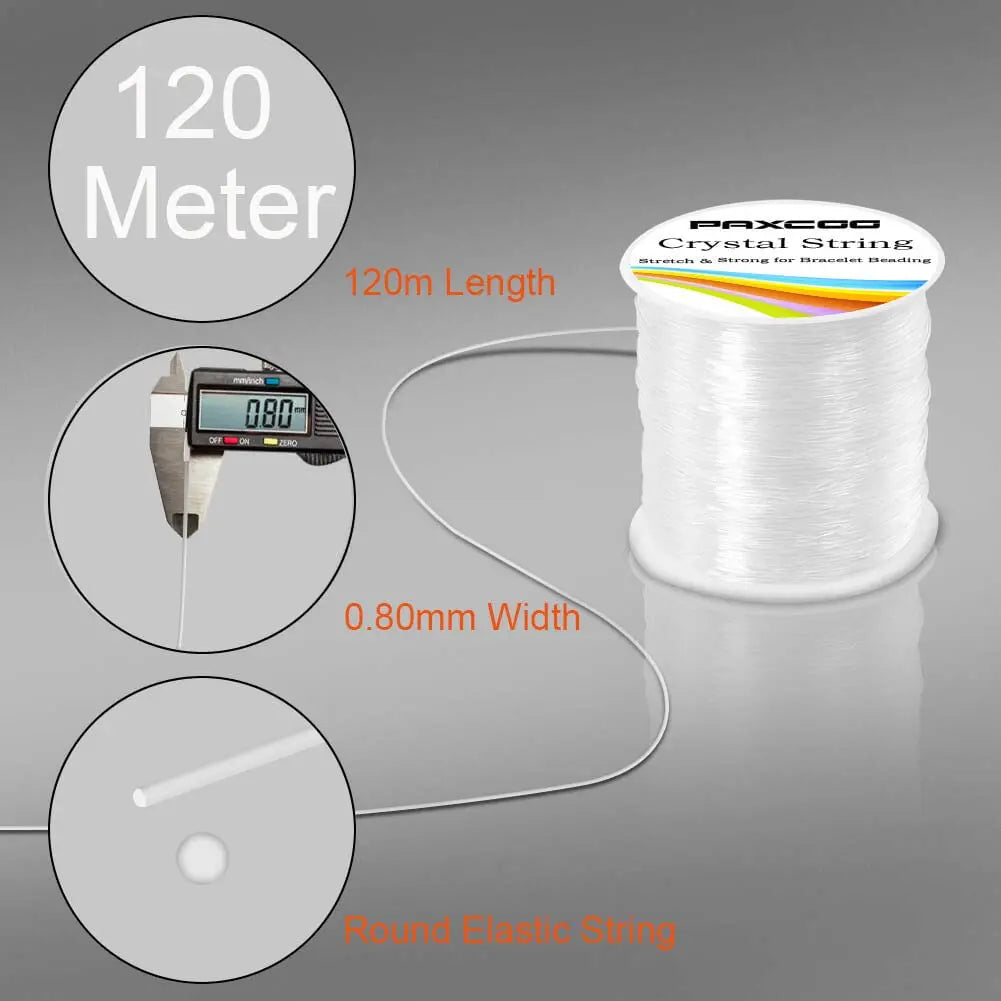 Paxcoo 0.8mm Elastic String, Stretchy Bracelet String Crystal String Bead Cord for Bracelet, Beading and Jewelry Making (120 m)