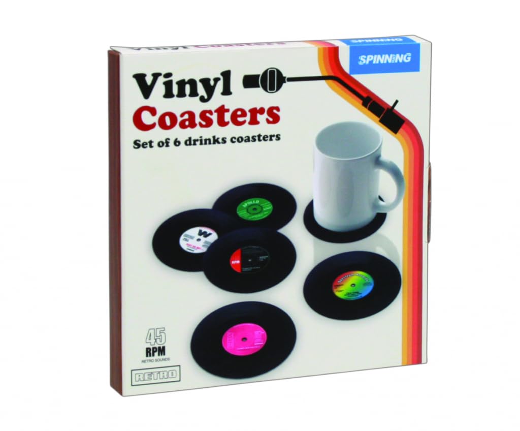 Gift Republic Retro-Vinyl-Untersetzer, Coole Getränkeuntersetzer, Tolles Einweihungsgeschenk, Geschenkidee für Musikliebhaber