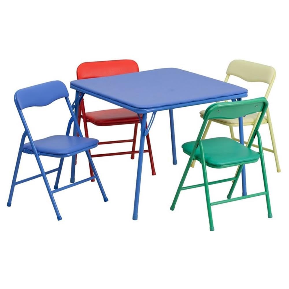 Flash Furniture Mindy Kinder 5-teiliges Set Klappbarer quadratischer Tisch und Stühle für Kindertagesstätten und Klassenzimmer, Kinder-Aktivitätstisch- und Stühle-Set, Mehrfarbig