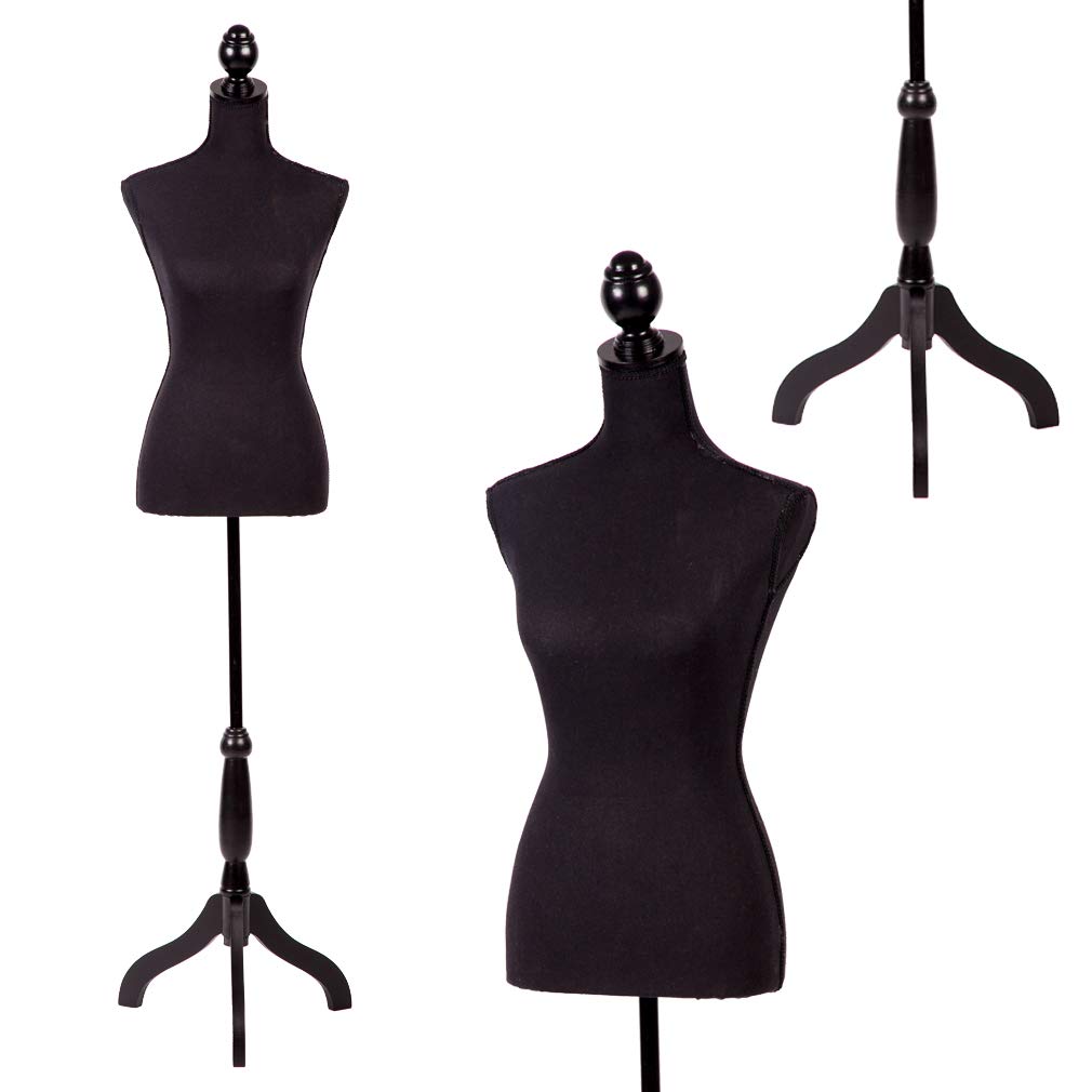 FDW Schaufensterpuppe 152-170 cm Höhenverstellbares weibliches Kleidermodell Schaufensterpuppe Torso Körper Stativ Ständer Kleiderformen (Schwarz, 152-170 cm)