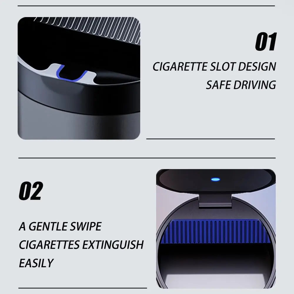 Tmengdao Ashtray with Lid,Smokeless Ashtray for Cup Holder Smell Proof,Detachable Stainless Steel Car Ash Tray with LED Auto Light, for Most Car, Office, Home (Grey)