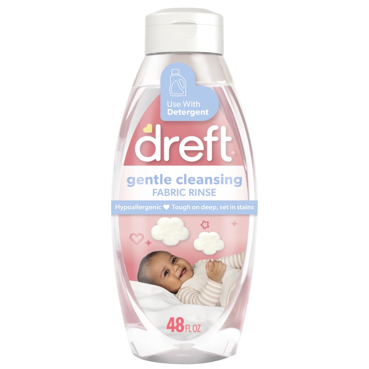 Dreft Baby Sanfte Spülung für Textilien, 48 fl oz, Hypoallergen, Von Dermatologen an empfindlicher Haut getestet, Geruchsentferner
