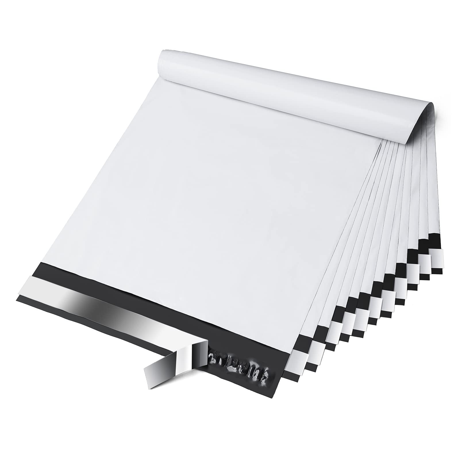 Fuxury Versandtaschen, 25 x 33 cm, 100 Stück, Versandtaschen für Kleidung, starke selbstklebende Versandumschläge, selbstklebende Kunststoff-Versandtaschen für kleine Unternehmen, weiß