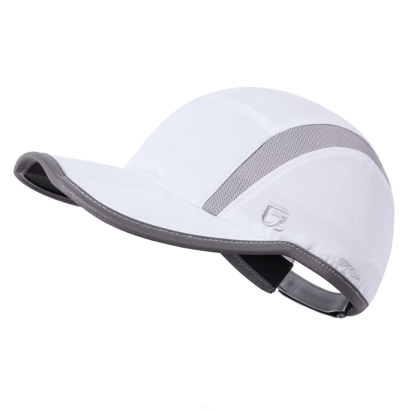 GADIEMKENSD Baseballkappe Nylon Laufmütze Outdoor Sport Hut für Damen und Herren Verstellbar Schnelltrocknend Reflektierend Faltbar 50+ UPF UV-Schutz Mesh Wasserabweisend Renn-Performance Leicht Weiß