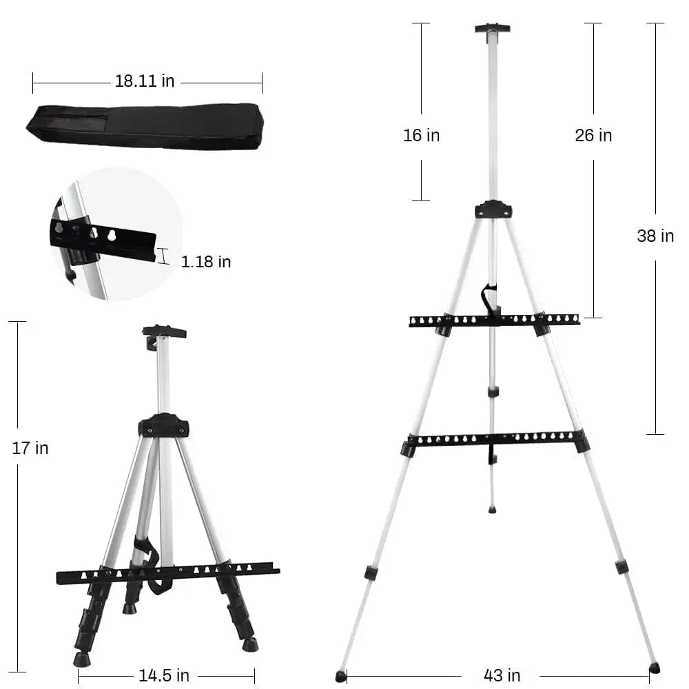 Art Easel Stand for Painting and Sign - RRFTOK Aluminum 66 Inch Metal Tripod Adjustable Portable Easels for Display - Canvas Stand for Table Top Floor Drawing for Artists Adult Holder or Teen