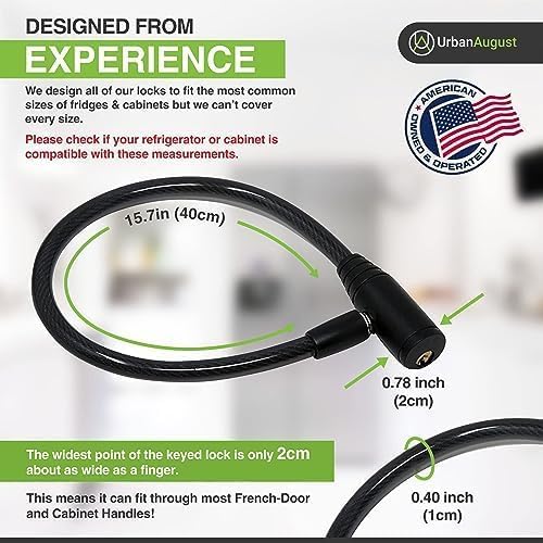 Urban August Child-Proof Refrigerator Lock for Kids & Adults - Lock for French Door Fridge and Cabinet (Regular, Black - 1 Pack)