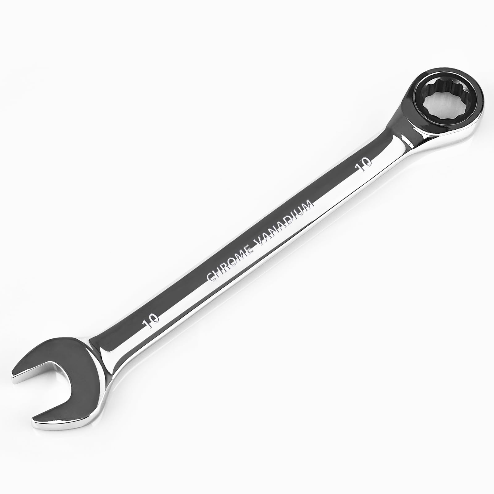 Egofine 10mm Ratschenschlüssel, metrischer 10mm Ratschen-Ringschlüssel, Industrieller Getriebeschlüssel mit 12-Punkt-Design, 72-Zahn-Ratsche, Chrom-Vanadium-Stahl