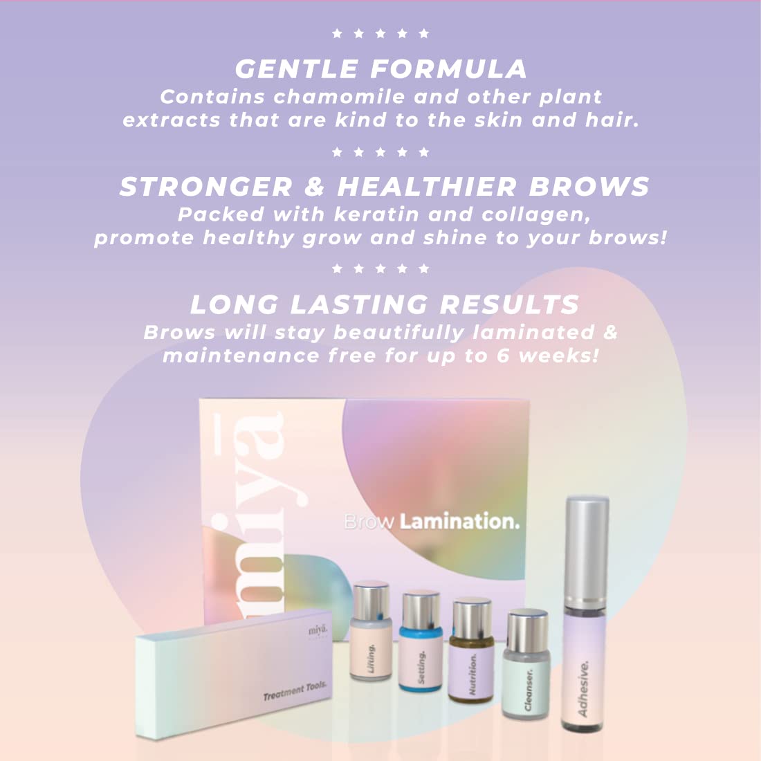 MIYA LASH Brow Lamination Kit | Professional Eyebrow Lamination with Keratin | DIY Brow Lift Kit | Fuller, Thicker Brows for 6 weeks | Includes Easy to Use Instruction, Treatment Tools & Brushes