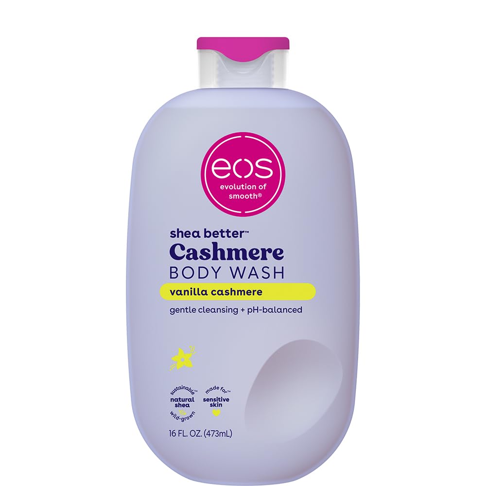 eos Shea Better Cashmere Duschgel, Vanille-Kaschmir, feuchtigkeitsspendend, pH-neutrales Duschgel, cremige Gel-Formulierung, Paraben- & Phthalat-frei, empfindliche Haut, 473 ml