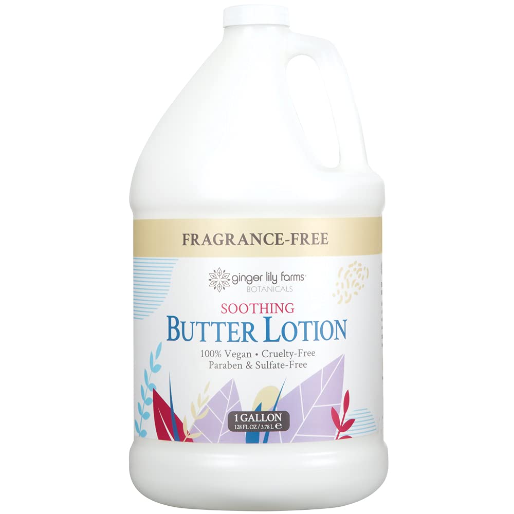Ginger Lily Farms Botanicals Beruhigende Butterlotion für trockene, empfindliche Haut, 100 % vegan und tierversuchsfrei, ohne Duftstoffe, 1 Gallone (3,78 Liter) Nachfüllpackung (1 Stück)