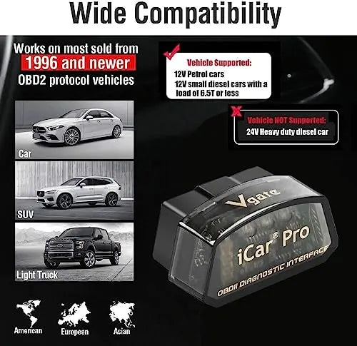 Vgate iCar Pro Bluetooth 4.0 (BLE) OBD2 Fault Code Reader OBDII Code Scanner Car Check Engine Light for iOS/Android