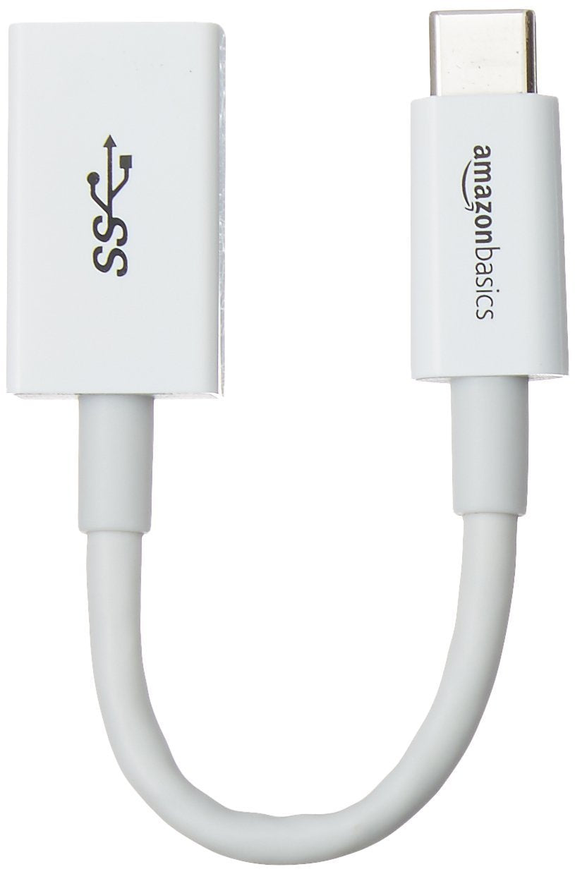 Basics USB-C to USB-A 3.1 Gen1 Female Adapter Cable Converter, 5Gbps High-Speed, USB-IF Certified, for Laptops, Tablets, Phones (iPhone 16/15), White