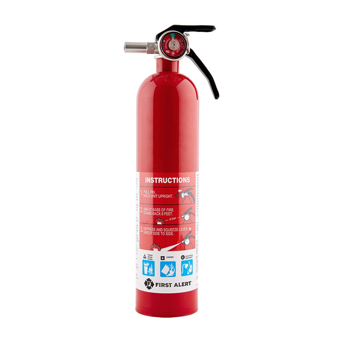 First Alert Feuerlöscher für Zuhause, Standard-Nachfüllbares Konformitätsgerät, UL-KLASSIFIZIERUNG 1-A:10-B:C, HOME1, Rot, 1 Stück