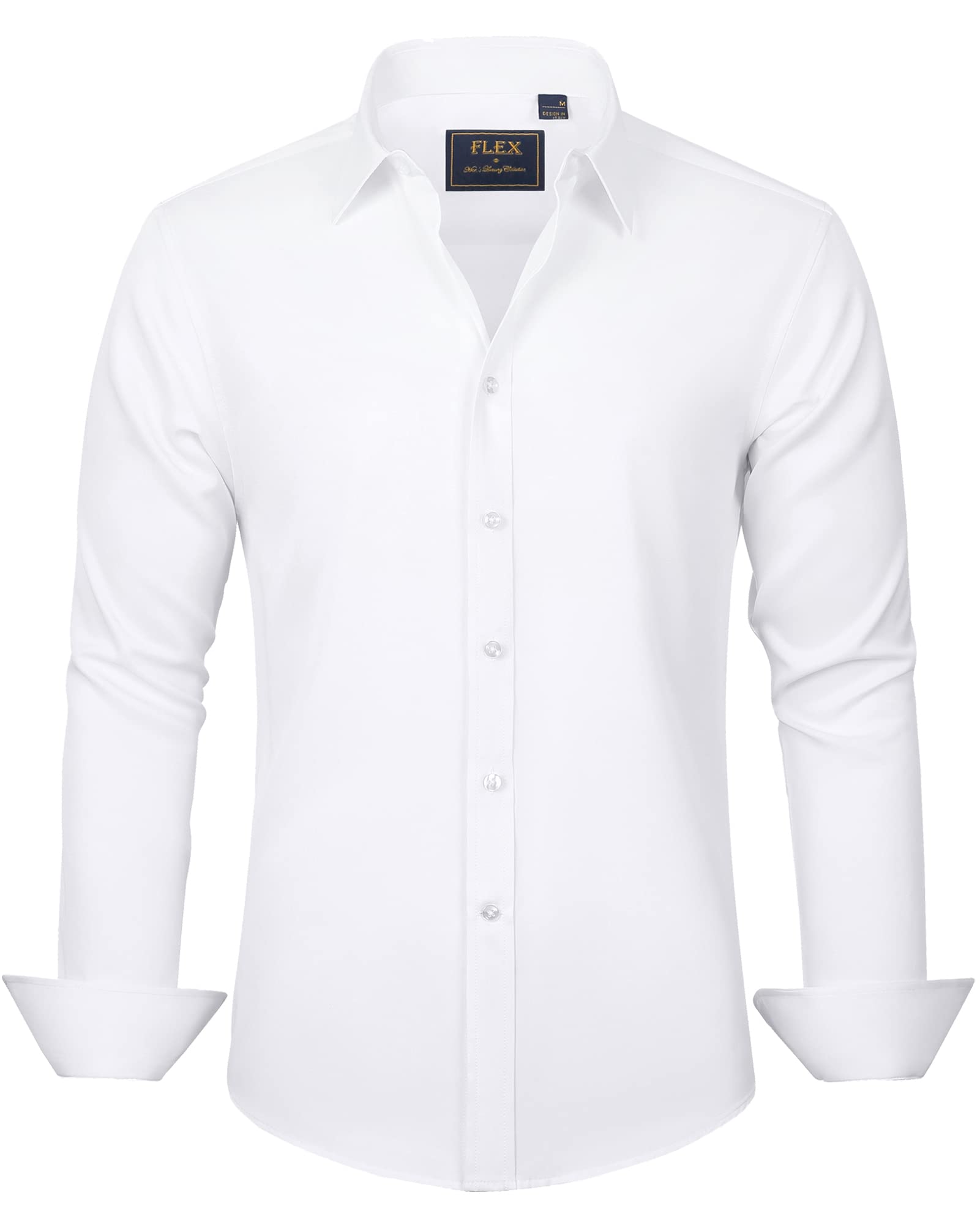 J.VER Men's Dress Shirts Solid Long Sleeve Stretch Wrinkle-Free Formal Shirt Business Casual Button Down Shirts White Medium